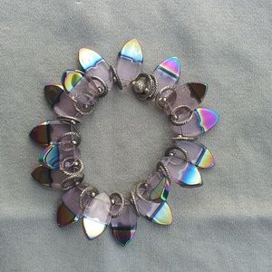 Glass and silvertone beaded elastic bracelet